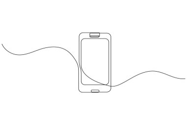 Cep telefonu kesintisiz bir çizgi çizimi ve minimalist stil ana hatları izole eder