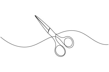 Beyaz arkaplan izole vektöründe minimalist makas simgesi aralıksız çizgi sanatı biçimi