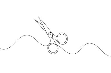 Beyaz arkaplan izole vektöründe minimalist makas simgesi aralıksız çizgi sanatı biçimi