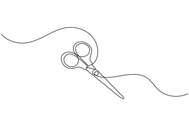 Beyaz arkaplan izole vektöründe minimalist makas simgesi aralıksız çizgi sanatı biçimi