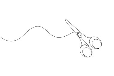 Beyaz arkaplan izole vektöründe minimalist makas simgesi aralıksız çizgi sanatı biçimi