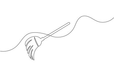 Modern taslak taslağında basit bir çizgi süpürge vektör illüstrasyonu basit asgari temizlik aracı simgesi