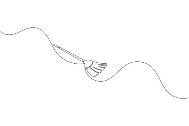 Modern taslak taslağında basit bir çizgi süpürge vektör illüstrasyonu basit asgari temizlik aracı simgesi