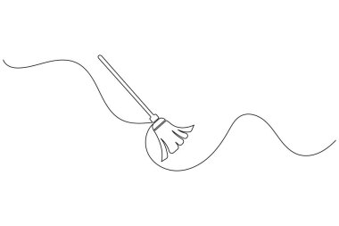 Modern taslak taslağında basit bir çizgi süpürge vektör illüstrasyonu basit asgari temizlik aracı simgesi