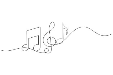 Müzik sembolleri ve beyaz arkaplanda izole edilmiş notaların aralıksız çizgisi