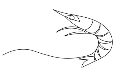 Temiz minimalist beyaz arkaplanlı bir çizgi karides çizimi