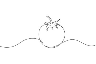 Beyaz arka planda domates sebzesi çizen kesintisiz bir çizgi