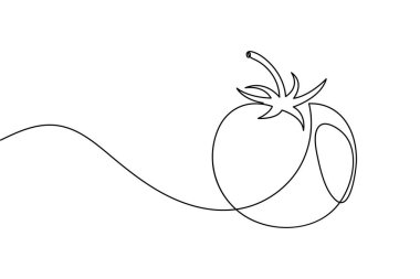 Beyaz arka planda domates sebzesi çizen kesintisiz bir çizgi