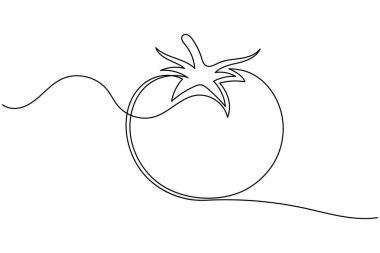 Beyaz arka planda domates sebzesi çizen kesintisiz bir çizgi