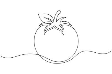 Beyaz arka planda domates sebzesi çizen kesintisiz bir çizgi
