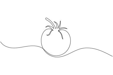 Beyaz arka planda domates sebzesi çizen kesintisiz bir çizgi