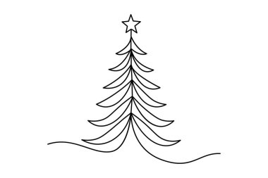 Beyaz arkaplanda minimalist bir soyut yıldız olan bir Noel ağacı çizimi