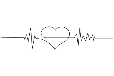 Kalp atışı aralıksız beyaz arkaplan üzerine çizilen tek çizgi ana hatları izole eder.