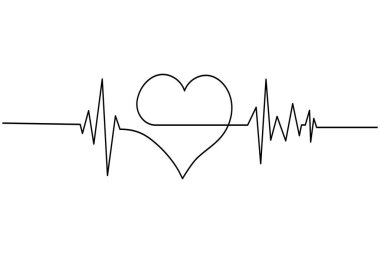 Kalp atışı aralıksız beyaz arkaplan üzerine çizilen tek çizgi ana hatları izole eder.