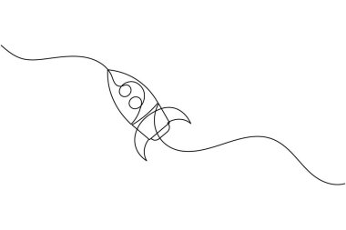 Roket fırlatma simgesi beyaz arkaplanda izole edilmiş minimalist bir çizgi biçiminde