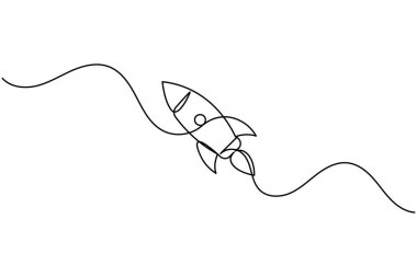 Roket fırlatma simgesi beyaz arkaplanda izole edilmiş minimalist bir çizgi biçiminde