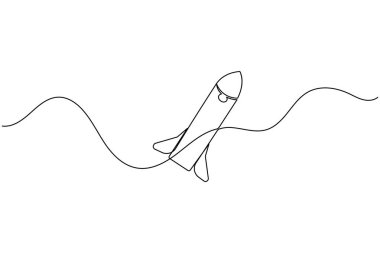 Roket fırlatma simgesi beyaz arkaplanda izole edilmiş minimalist bir çizgi biçiminde