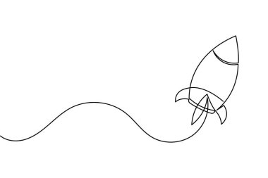 Roket fırlatma simgesi beyaz arkaplanda izole edilmiş minimalist bir çizgi biçiminde