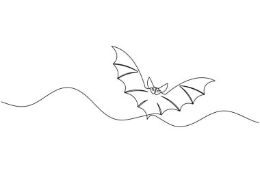 Temiz beyaz arka planda basit bir çizgi yarasa çizimi