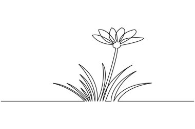 Beyaz arka planda çimen ve papatya çiçekli soyut çayır çizimleri devam ediyor.