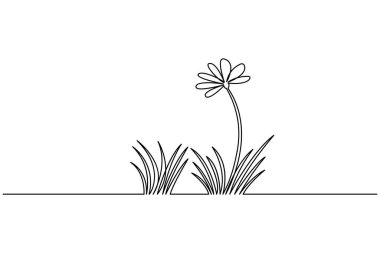 Beyaz arka planda çimen ve papatya çiçekli soyut çayır çizimleri devam ediyor.