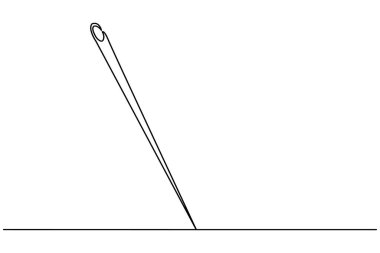 Tek çizgi çizim tarzında iplikli iğne. Minimalist dikiş simgesi beyaz arkaplanda izole