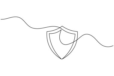 Güvenlik kalkanını asma kilitle çizmeye devam et. Korunma, gizlilik ve siber güvenlik sembolü