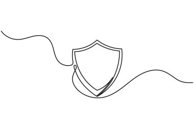 Güvenlik kalkanını asma kilitle çizmeye devam et. Korunma, gizlilik ve siber güvenlik sembolü