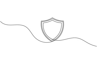 Güvenlik kalkanını asma kilitle çizmeye devam et. Korunma, gizlilik ve siber güvenlik sembolü