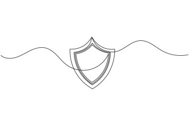 Güvenlik kalkanını asma kilitle çizmeye devam et. Korunma, gizlilik ve siber güvenlik sembolü