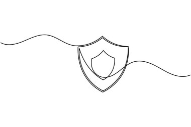 Güvenlik kalkanını asma kilitle çizmeye devam et. Korunma, gizlilik ve siber güvenlik sembolü