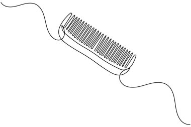 Beyaz arkaplanda sürekli bir tarak ve makas çizimi var. Minimalist kuaför aracı tasarımı