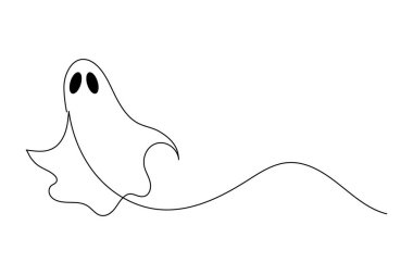 Cadılar Bayramı hayaleti minimalist bir çizgi çizer ana hatları izole eder beyaz arkaplan çizer