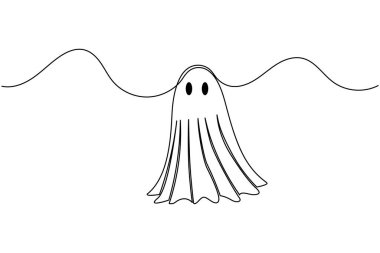 Cadılar Bayramı hayaleti minimalist bir çizgi çizer ana hatları izole eder beyaz arkaplan çizer