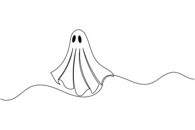Cadılar Bayramı hayaleti minimalist bir çizgi çizer ana hatları izole eder beyaz arkaplan çizer
