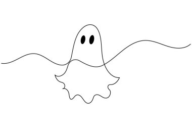 Cadılar Bayramı hayaleti minimalist bir çizgi çizer ana hatları izole eder beyaz arkaplan çizer