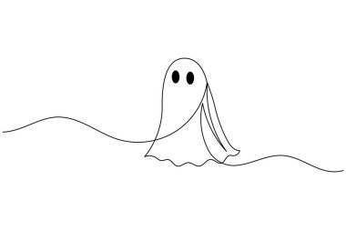 Cadılar Bayramı hayaleti minimalist bir çizgi çizer ana hatları izole eder beyaz arkaplan çizer