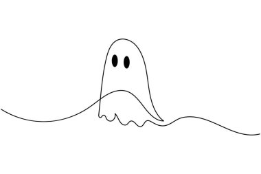 Cadılar Bayramı hayaleti minimalist bir çizgi çizer ana hatları izole eder beyaz arkaplan çizer