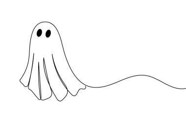 Cadılar Bayramı hayaleti minimalist bir çizgi çizer ana hatları izole eder beyaz arkaplan çizer