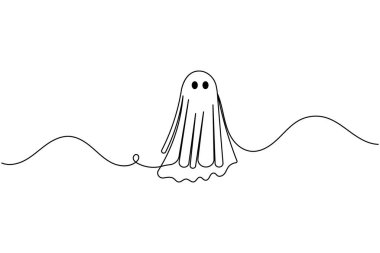 Cadılar Bayramı hayaleti minimalist bir çizgi çizer ana hatları izole eder beyaz arkaplan çizer