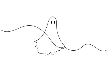 Cadılar Bayramı hayaleti minimalist bir çizgi çizer ana hatları izole eder beyaz arkaplan çizer