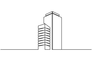 Modern bir ofis binasının minimalist sürekli çizimi, mimari tasarım kavramları için mükemmel.