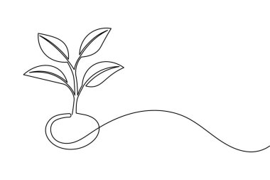 Yapraklı bir bitki filizi çizimi, beyaz arkaplanda basit bir doğa vektör çizimi