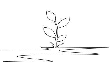 Yapraklı bir bitki filizi çizimi, beyaz arkaplanda basit bir doğa vektör çizimi