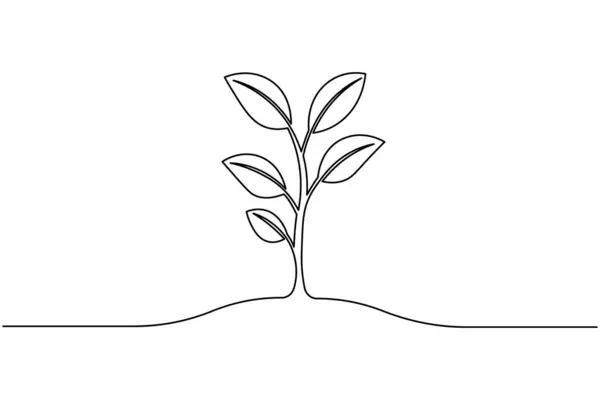 Yapraklı bir bitki filizi çizimi, beyaz arkaplanda basit bir doğa vektör çizimi