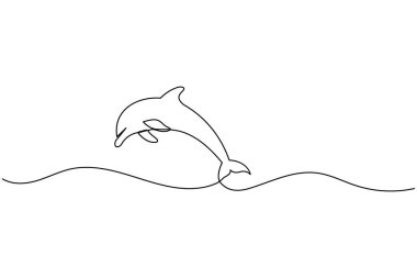 Beyaz arkaplanda minimalist biçim taslağı çizen yunus sürekli bir çizgi