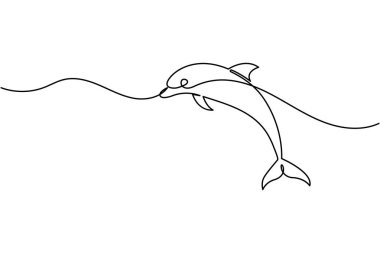 Beyaz arkaplanda minimalist biçim taslağı çizen yunus sürekli bir çizgi