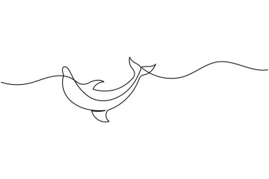 Beyaz arkaplanda minimalist biçim taslağı çizen yunus sürekli bir çizgi