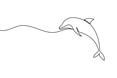 Beyaz arkaplanda minimalist biçim taslağı çizen yunus sürekli bir çizgi