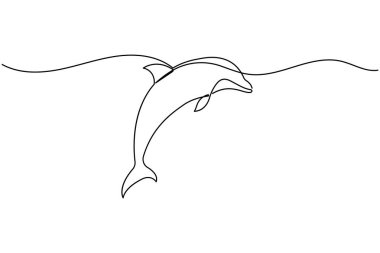 Beyaz arkaplanda minimalist biçim taslağı çizen yunus sürekli bir çizgi